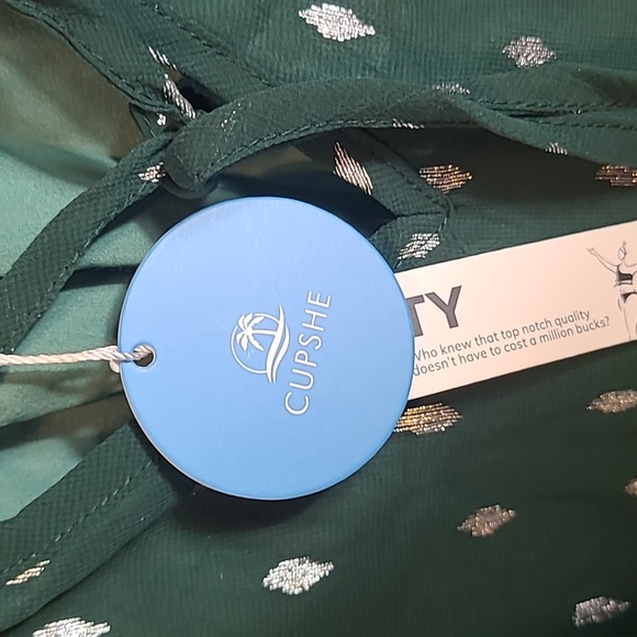 Chiffon Dress Linging V Neck Ruffle Elastic Waist Long Lantern Sleeve CupShe - Picture 4 of 5